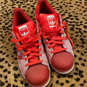 Mens Adidas red superstars snake skin